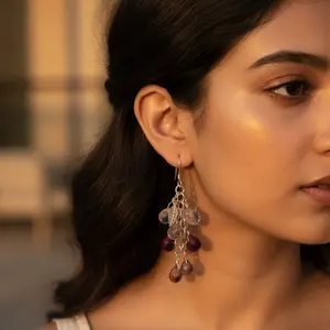 Boucles d'oreilles pendantes en argent pour femmes avec accents de pierres précieuses - Product Image 2