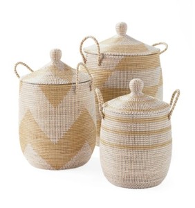Juego de 3 Cestas de Almacenamiento Tejidas de Pasto Marino Rústico de Alta Calidad, Ecológicas, con Asas, Tapa y Resorte, Colección Primavera, Color Personalizado para el Hogar - Product Image 3