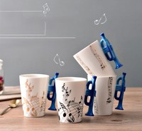 Mug à café en céramique de 250 ml avec poignée en forme de trompette, design musical personnalisé, pour cadeau souvenir de rentrée scolaire