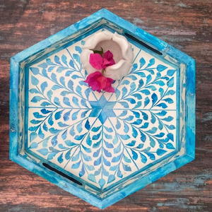 Bandeja de Servicio Rectangular Negra de Resina con Incrustaciones de Hueso, Modelo 2025, la Más Vendida y Novedosa - Product Image 3