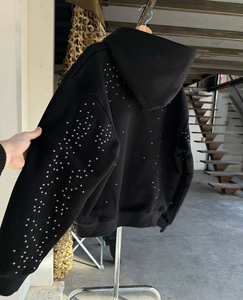 American Hip Hop gótico bordado de gran tamaño de lana con cremallera Sudadera con capucha de los hombres Y2K nuevo Harajuku Punk Rock pareja Casual - Product Image 5