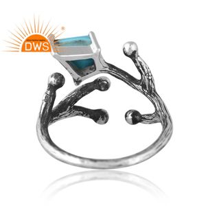 Texture Design Sterling Silver Natural Kingman <b>Turquoise</b> Gemstone <b>Ring</b> For Women Custom Design Jewelry Manufacturer - Product Image 2