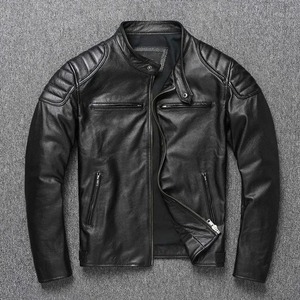 Veste en cuir véritable de vachette jaune et marron vintage pour hommes, manteau de moto pour hommes, vêtements de motard, veste de printemps et d'automne pour hommes - Product Image 5