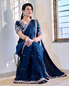 ชุดส่าหรีพื้นเมืองของผู้หญิงชุดปาร์ตี้แฟนซีชุดปาร์ตี้แฟนซีแบบดั้งเดิมจากนักออกแบบบอลลีวูดอินเดียล่าสุด - Product Image 1