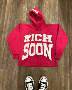 Haute Qualité Personnalisé Strass Hoodies Broderie Applique Essentiel Brut Ourlet Crop Hoodies 400GSM 100% Coton Terry À Capuche - Product Image 5