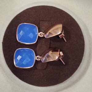 Pendientes colgantes de piedras preciosas de Calcedonia azul hechos a mano chapados en oro rosa Natural de Plata de Ley 925 para mujer clásica - Product Image 3