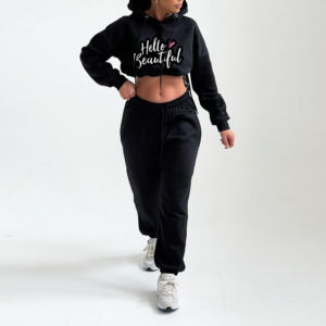 OEM 55% algodón, 45% Spandex estilo hombro caído de gran tamaño recortado ajuste otoño mujeres Capital Full-Zip Crop Hoodie para niñas - Product Image 2