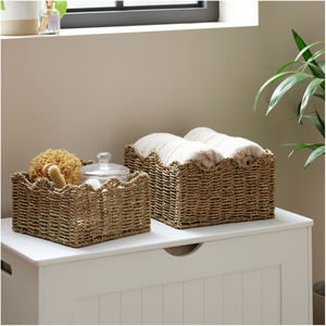 Vietnam Handmade Seagrass Woven <b>Storage</b> <b>Baskets</b> Set with Wavy Edge for Home Organization and Rustic Decor Use - Product Image 6