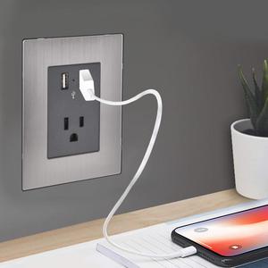 Double prise de courant USB, MXIXO-004, 4 pièces, USBx2/prise, 110/125-250VAC, 15A, 50/60Hz, 5VDC, 2.1A, Argent/Oxford, Acier - Product Image 5