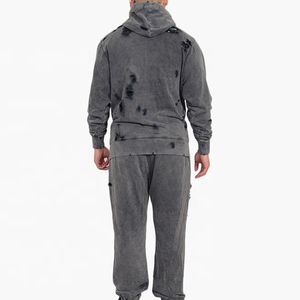 Conjunto de Chándal Vintage Personalizado al por Mayor, Completamente Desgastado, con Dobladillo Deshilachado y Lavado Ácido, Sudadera con Capucha para Correr - Product Image 2