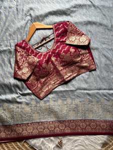 Sari de seda Dola pura de diseñador con borde de tejido Zari, Fiesta tradicional india y función de boda. - Product Image 5