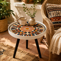 Table d'appoint moderne en bois et métal avec design géométrique en terre cuite bohème, 3 pieds, pour salon, chambre, décoration de la maison, meubles décoratifs