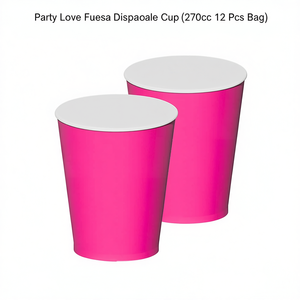 Gobelets jetables Party Love fuchsia 270cc, sac de 12 pièces - Product Image 2
