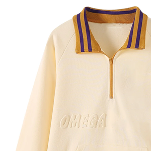 Sudadera Unisex de Forro Polar Neutral Omega con Cierre de Cremallera de Cuarto, Lavado Ácido, Logotipo Bordado en la Parte Delantera, Bolsillo Canguro, Marca Privada OEM - Product Image 4