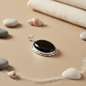 จี้เงินแท้ 925 ประดับพลอยแบล็คออนิกซ์ สำหรับผู้หญิง ชุบทองคำขาว ดีไซน์ศาสนา ประดับพลอยทรงมรกต ชุบโรเดียม แพลตตินัม หมายเลขหลัก - Product Image 1