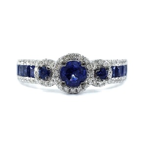 Fine Jewellery Trendy Design Top Quality Platinum White Gold Real Diamond Round & Sapphire Thin Cluster <b>Rings</b> For Woman - Product Image 1