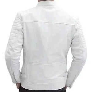 Chaqueta de moto de carreras de piel de cordero auténtica 100% blanca estilo motorista para hombre con protecciones interiores chaqueta de motocicleta para hombre - Product Image 2