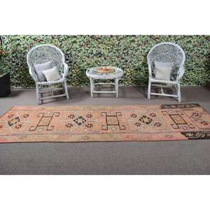 Tapis de 3,3 x 10,8 pieds, tapis turc vintage, tapis en laine Ikat orange et noir - Product Image 3