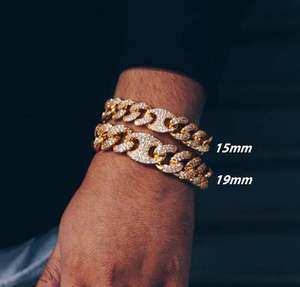 Pulsera y brazalete de moissanita de oro amarillo de 15MM, 2 filas de eslabones cubanos helados, Ideas para regalos de boda, pulsera de eslabones cubanos de diamantes - Product Image 4