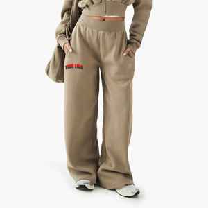 Nouveaux pantalons de survêtement pour femmes en polyester/coton, logo brodé personnalisé, taille haute, taille élastique, couleur unie, vêtements décontractés d'hiver - Product Image 4