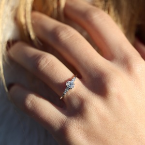 8x6mm Oval Cut Diamond Engagement Ring with Graduated Round Side <b>Stones</b> | Dainty Wedding Jewelry Sterling Silver 18K Gold Plated - Product Image 2