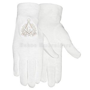 GANTS MASONIC REGALIA EN COTON BLANC AVEC BRODERIE JAUNE - Product Image 2