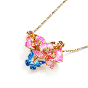 สร้อยคอเงินแท้ลายดอกกล้วยไม้ฟาแลนนอปซิสและผีเสื้อในสวนแสนโรแมนติก - Product Image 2