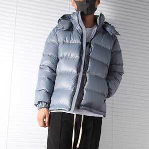 Veste matelassée à col montant en toile brillante en gros 2026, veste d'hiver matelassée à capuche pour homme, logo personnalisé, noir - Product Image 6