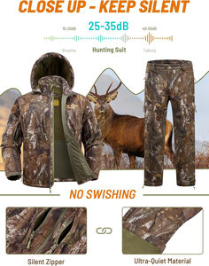 <b>Men's</b> Hunting <b>Jacket</b> <b>Camo</b> and Pants with Warm Fleece Lining Waterproof and Windproof for Winter Deer Hunting with Face Mask - Product Image 5