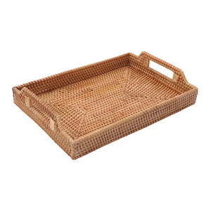 Rectangle Paper Rope <b>Basket</b> with Handle Two Compartments Handwoven Storage <b>Tray</b> for Fruits Snacks Home Kitchen Decor - Product Image 1
