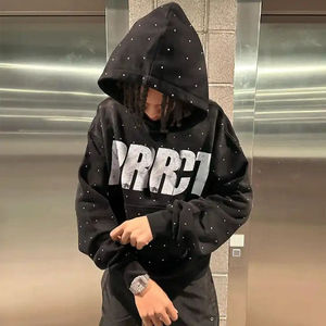 Haute qualité thermique nouveau gros sweat à capuche surdimensionné unisexe à capuche hommes bouffée impression strass broderie sweats à capuche personnalisés - Product Image 3