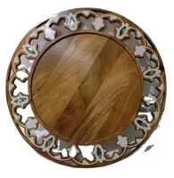 Plat rond en bois d'acacia avec incrustation de nacre, calligraphie arabe faite à la main, écologique, plateau de service, cadeau d'affaires