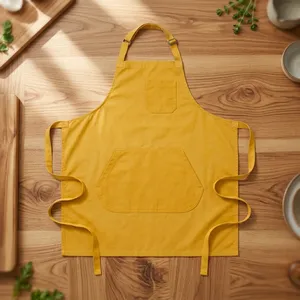 Delantal Amarillo sin Mangas de Lona Resistente con Bolsillos, Reutilizable, Estilo Simple, Lavable a Máquina, para Uso Diario - Product Image 1