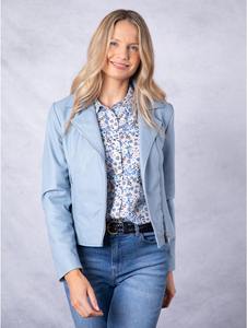 Blouson aviateur en cuir véritable bleu clair pour femme, fermeture éclair asymétrique, doublure en coton respirant, vêtement d'extérieur tendance pour l'hiver - Product Image 4
