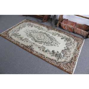 Turkish Vintage Rug 3.8x6.9 ft (117x211 cm), <b>Brown</b> <b>Wool</b> Rug - Product Image 4