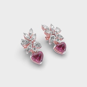 Pink Sapphire Pink Diamond Dangle <b>Earrings</b> Marquise Pear and Round Cut Lab Grown Diamond Wedding Engagement CVD HPHT Diamond - Product Image 4