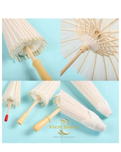 Parapluies en papier faits à la main en bambou d'amour, vente en gros, pour mariage, poignée en bois vietnamienne, blanc rustique, accessoires de photographie, baby shower - Product Image 4