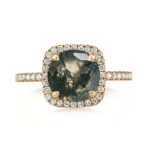 18K Vàng Vàng đồ trang sức mỹ đệm hình dạng moissanite Nhẫn đính hôn đám cưới Halo Rêu Mã Não Pave thiết lập thả vận chuyển - Product Image 1