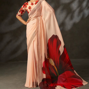 Traditional Digital Printed Ethnic Georgette Saree Crochet Work <b>Blouse</b> Eco-Friendly Women's Party Wear Quick Dry All Seasons - Product Image 1