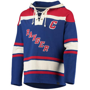 Jersey con capucha de hockey sobre hielo para hombre Classic Fit con cordón ajustable, colores de contraste y marca de equipo - Product Image 2