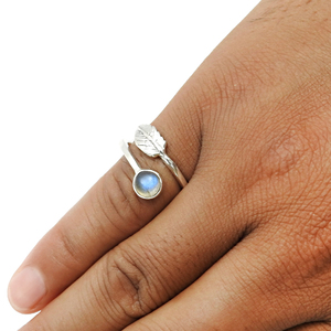 Alta calidad Natural azul fuego labradorita piedra preciosa forma de hoja 925 plata esterlina mujeres fiesta desgaste anillo joyería hecha a mano India - Product Image 3