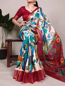 Exclusif Dernière Tendance Nouvelle Arrivée Haute Qualité Festival Designer Wear Tussar Soie Imprimé Avec Zari Tissage Travail Saree - Product Image 5