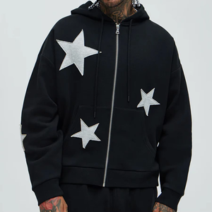 Sweat à capuche zippé intégral en coton épais 100 %, coupe oversize, épaules tombantes, avec broderie 3D et motif imprimé – Nouvelle collection hiver, best-seller - Product Image 2