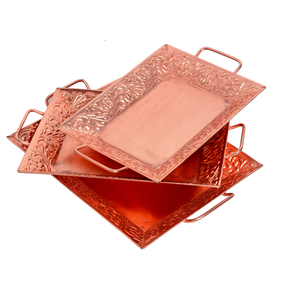 Bandeja de servicio de cobre La mejor calidad Mango de latón Bandeja de servicio de cobre de mesa redonda La mejor calidad - Product Image 4