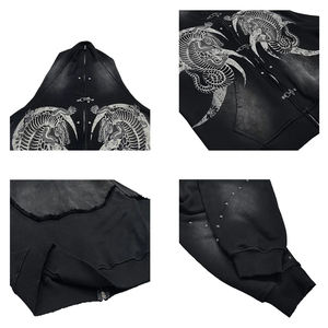 Sudadera con capucha extragrande de invierno con cremallera completa, estilo camuflaje urbano, 100% algodón polar, corte regular, hombros caídos, color negro - Talla XL - Product Image 4