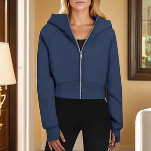 Autumn Women Hoodie Solid Color Hooded Fashion Sweatshirts <b>Long</b> <b>Sleeve</b> <b>Top</b> Drawstring Pockets Loose Zipper <b>Black</b> Hoodies - Product Image 2