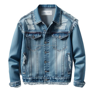 Custom Designed Distressed Denim Jacket with High Denier Fabric Washed Ripped Patterns Trending Styles Winter Pockets Collar - Product Image 2
