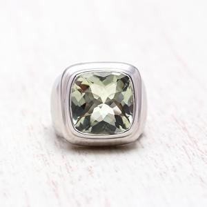 Élégant 925 solide bague en argent Sterling nouvelle forme de coussin avec améthyste pierre précieuse vert bijoux fins cadeau pour les mariages - Product Image 1