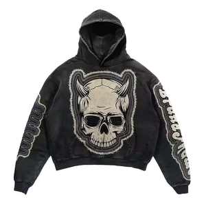 Custom Distressed Oversized Boxy Fit recortada Street Wear Sudadera con capucha Fabricantes Parches de diseño personalizado Trabajo Sudadera con capucha Lavado ácido - Product Image 5