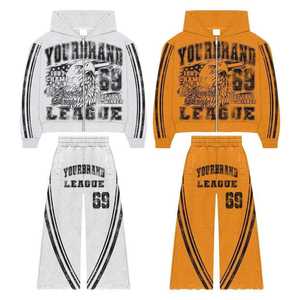 Ensemble sweat à capuche et pantalon de jogging pour homme, imprimé sérigraphié, logo personnalisé DTG et impression en relief, 100 % coton, pour l'entraînement hivernal - Product Image 1